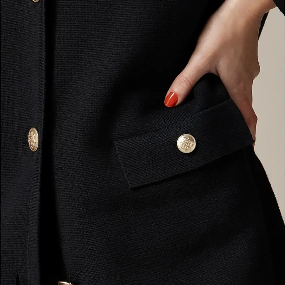 J. Crew Giselle Sweater Blazer in Black Gold Crest Buttons NWT Size XS CF095